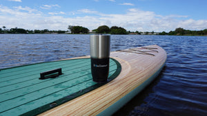 E-Sea Cup Original-Suction Mounted Cup Holder-Black On Paddle Board with 30oz Tumbler